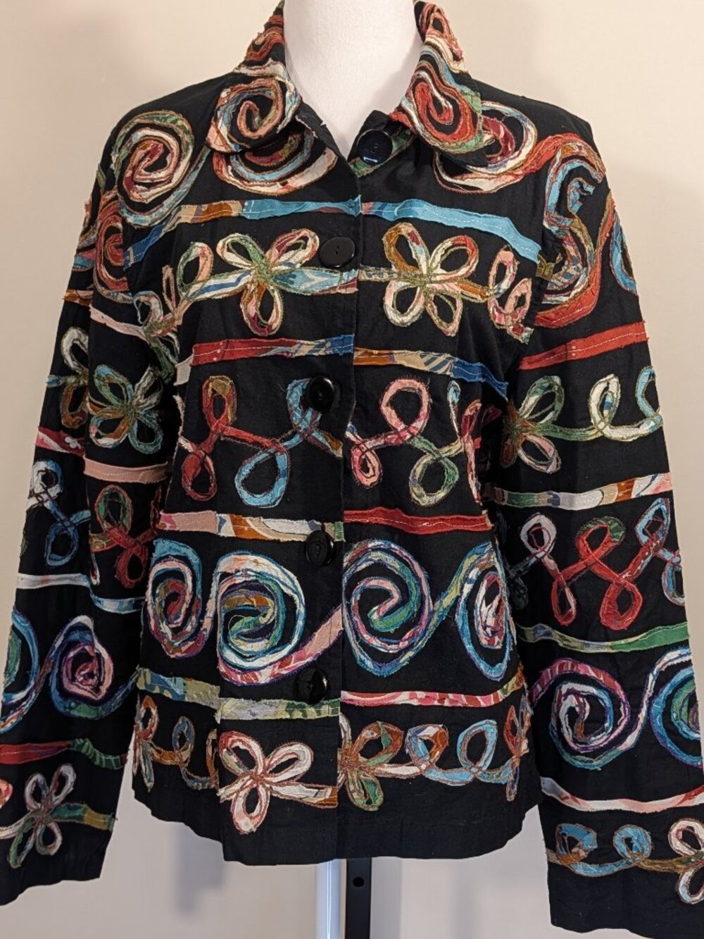 Art-to-Wear Jacket | Multicolor Appliqué & Embroidery | 100% Cotton | Life Style